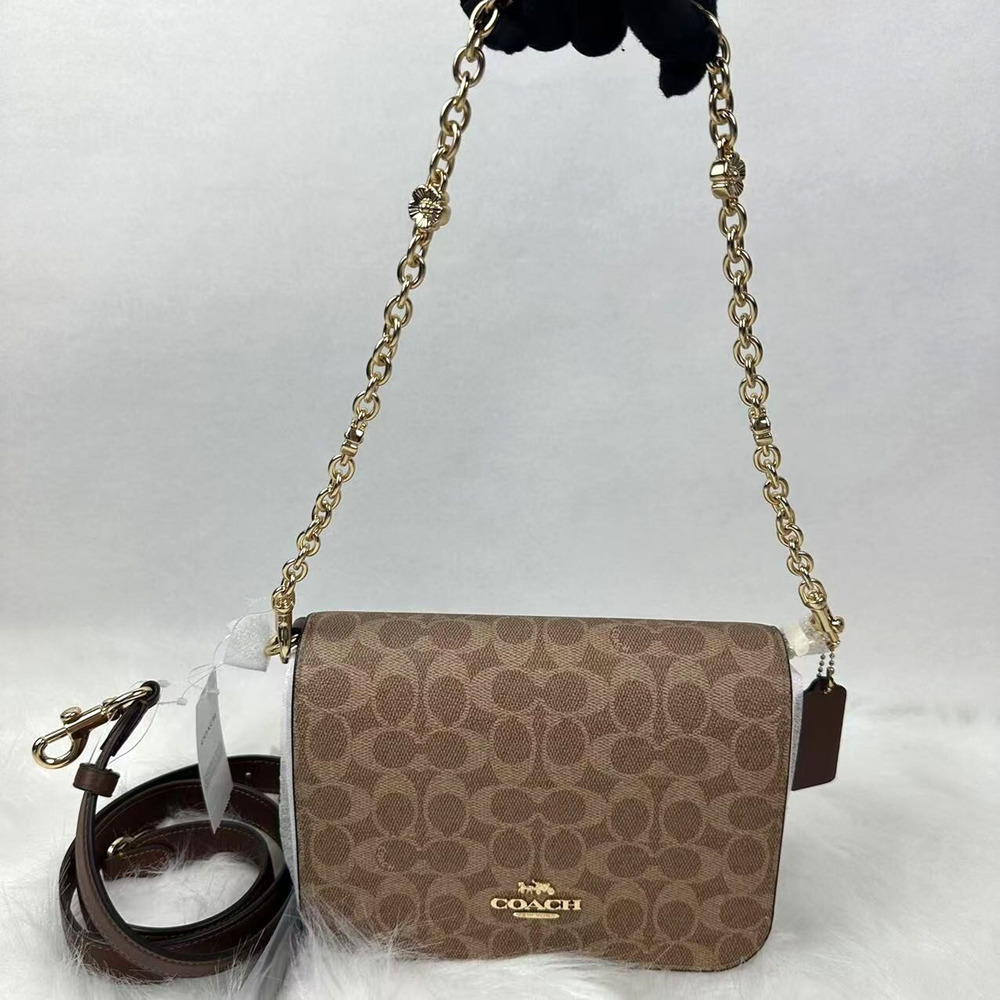 Coach Quinn Bag In Signature Canvas With Floral Chain In Tan/Brown CBG96 NWT